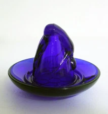 VINTAGE Bottoms Up  --  COBALT BLUE GLASS  Shot Glass and Tray (rare)