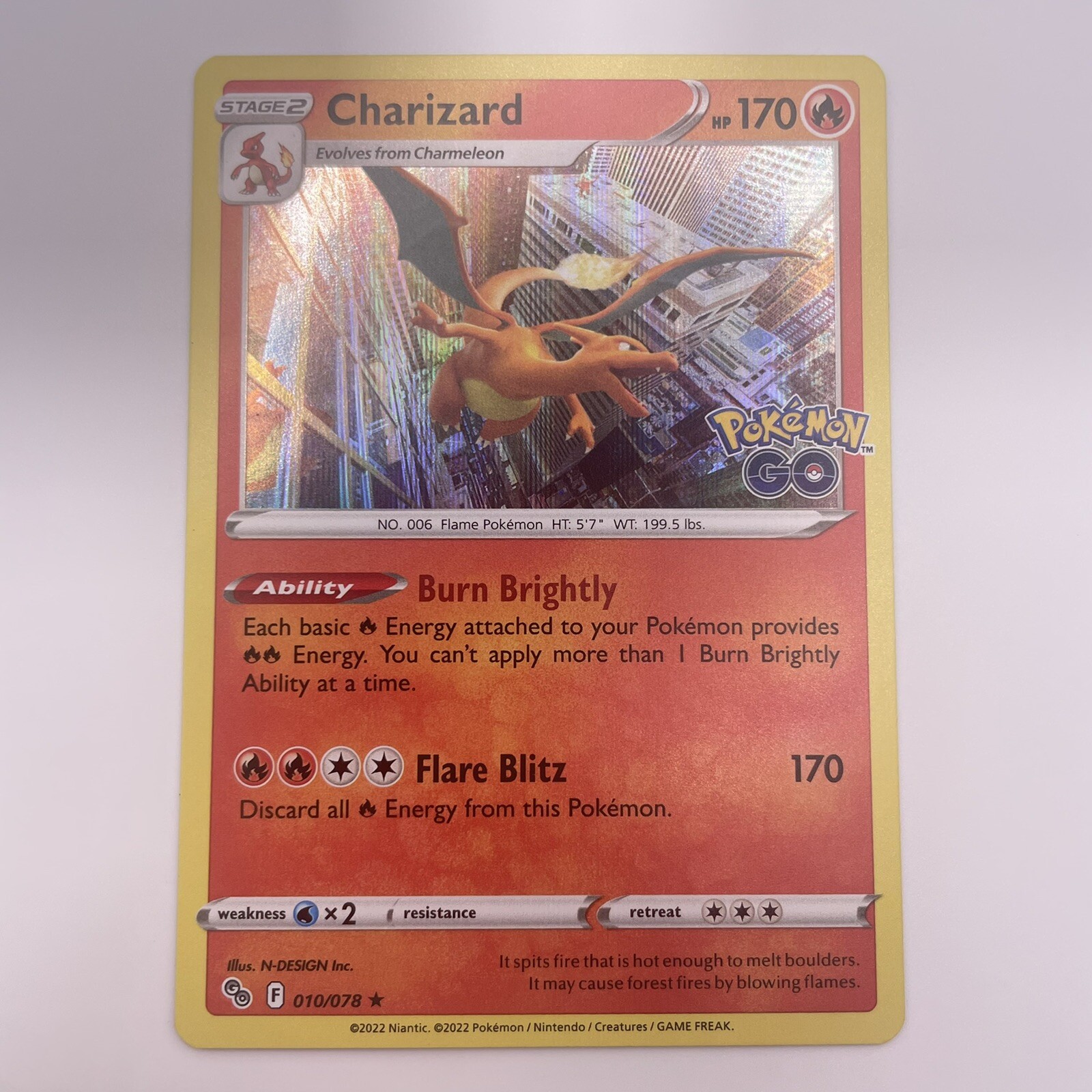 CHARIZARD 010/078 Pokémon GO Pokémon TCG Holo Rare NM/MINT - PACK FRESH