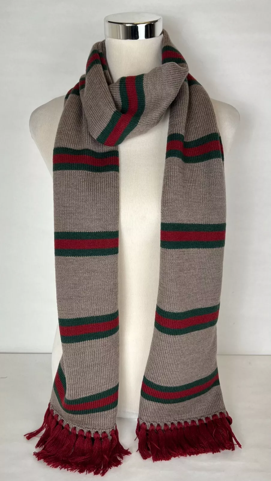 Écharpe longue Gucci unisexe laine marron clair GRG Web Hopkins 347983 2766
