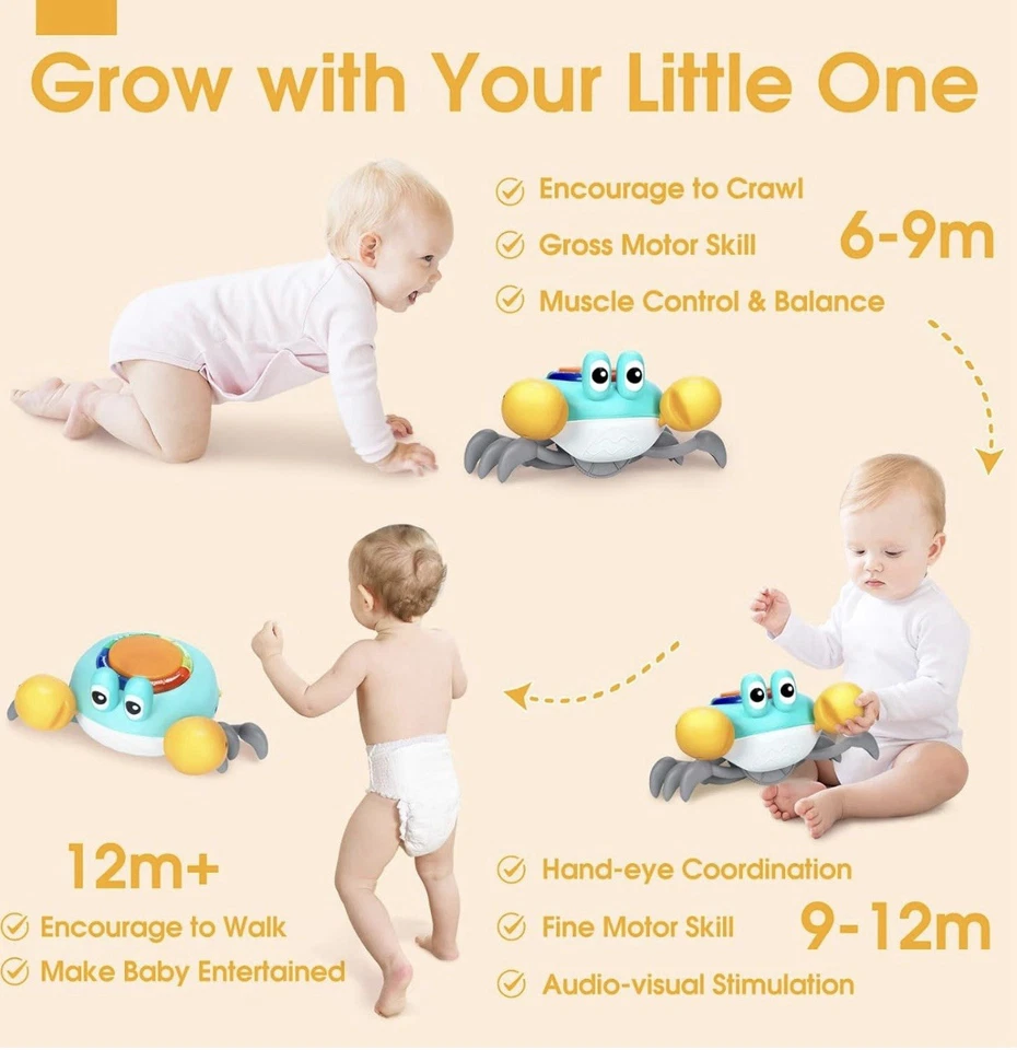 Музыкальная детская игрушка ползающий краб - игрушки для живота для мальчика 6-12 месяцев синяя - Изображение 4 из 4