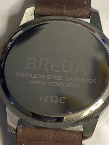 Breda 1653C-Brown Mens Brown Leather Strap Buckle Closure New Battery - Picture 6 of 10