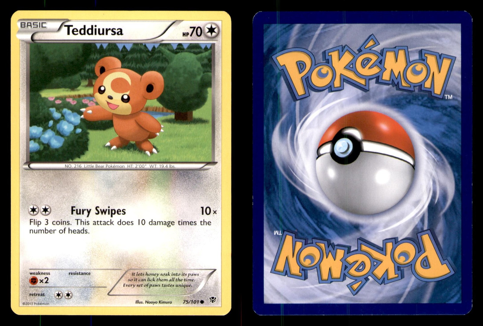 Pokemon Plasma Blast Teddiursa 75/101 2013 Common