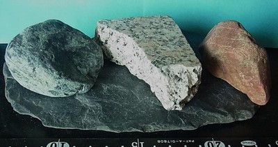 Suiseki Bonsai Set of 3 Rock Specimens: Metamorphic, Igneous, Sedimentary Used