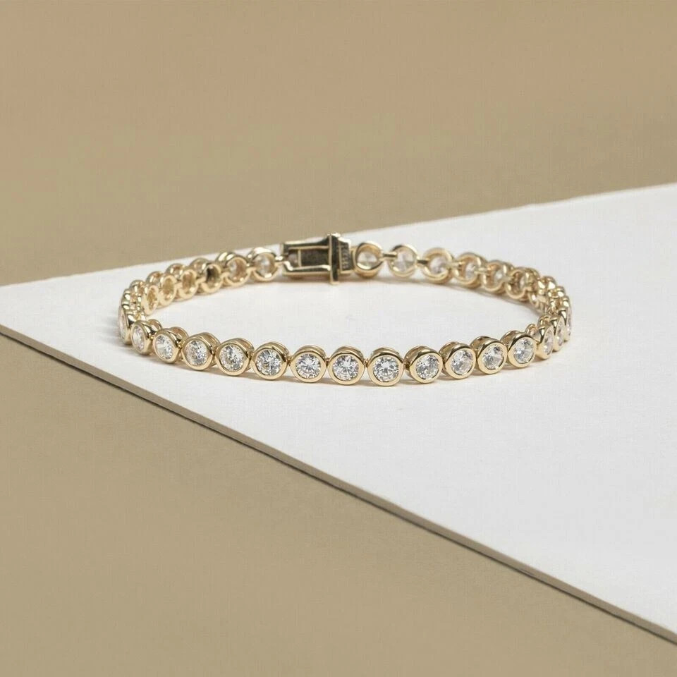 "6Ct Round Lab Created Diamond 14k Yellow Gold Finish Bezel T7.5\" Tennis Bracelet"