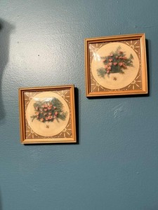 Pair of Mid-Century Convex Glass Framed Dried Flower Arrangements – 3D Floral Wa