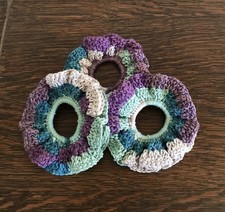 Handmade 100 Cotton Crochet Hair Scrunchie - Lavender Stripe
