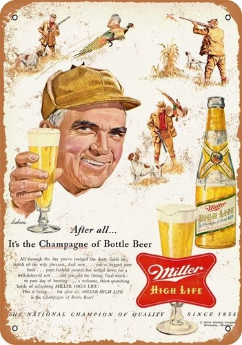 Metal Sign Wall-Color 1954 Miller Beer Pheasant Hunting Vintage Reproduction