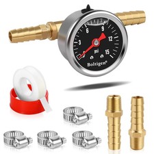 Fuel Pressure Gauge 0-15 PSI Inline Gauge Kit with 1/8 NPT Connector Black