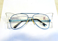 Vtg Crews Engineer Z87 Safety Glasses Blue Aviator Frame W/ Side Shield