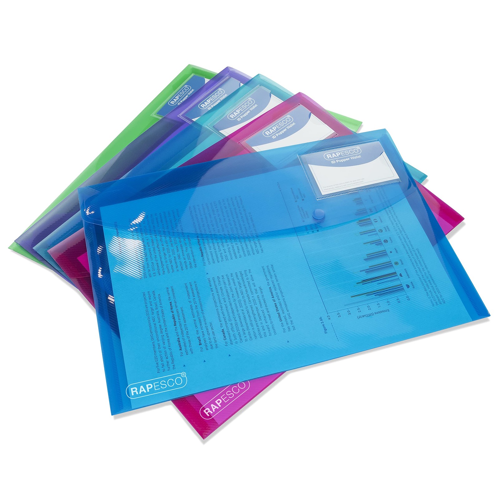 Rapesco 0700 ID Popper Wallet A4 Bright Transparent Colours Pack of 5 A4 Tra 1990₽