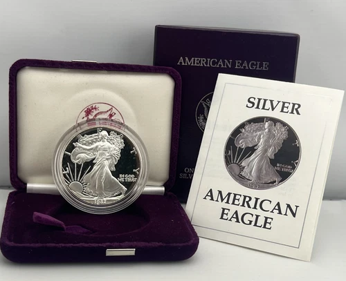 1987-S American Silver Eagle 1 oz Fine Bullion Proof Coin Set ~ Box and COA