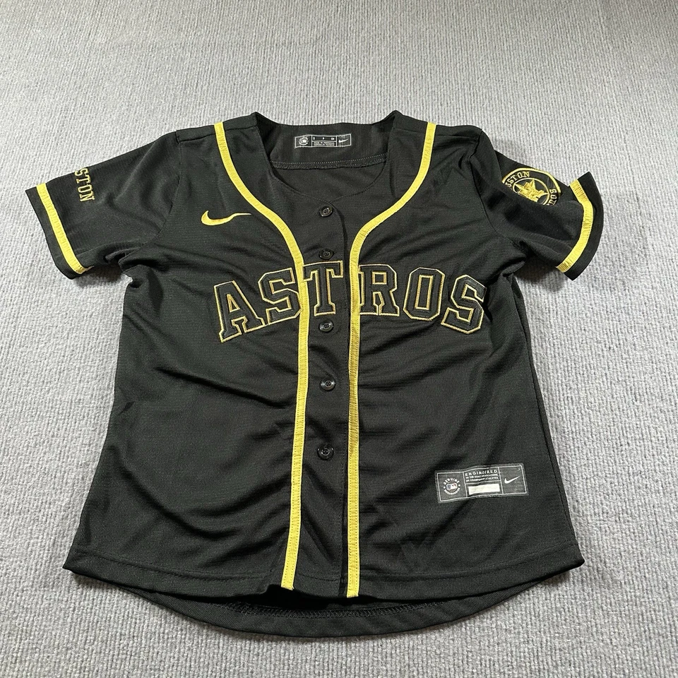 Nike Houston Astros Jose Altuve #27 Youth Small Black Gold Baseball Jersey MLB - Image 2 of 4