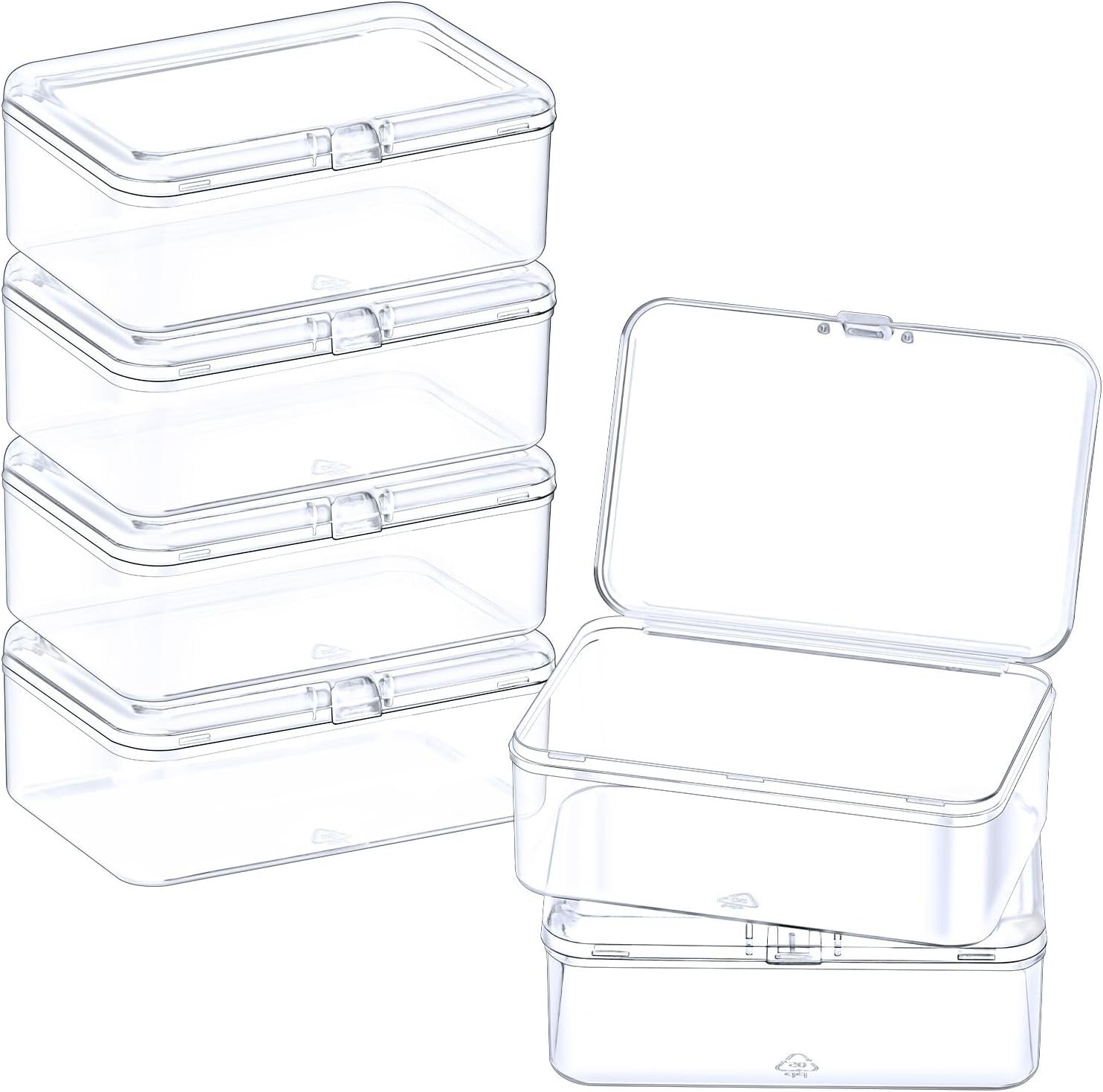 6 Pack Small Plastic Storage Containers with Hinged Lids, Rectangle Clear Pla...