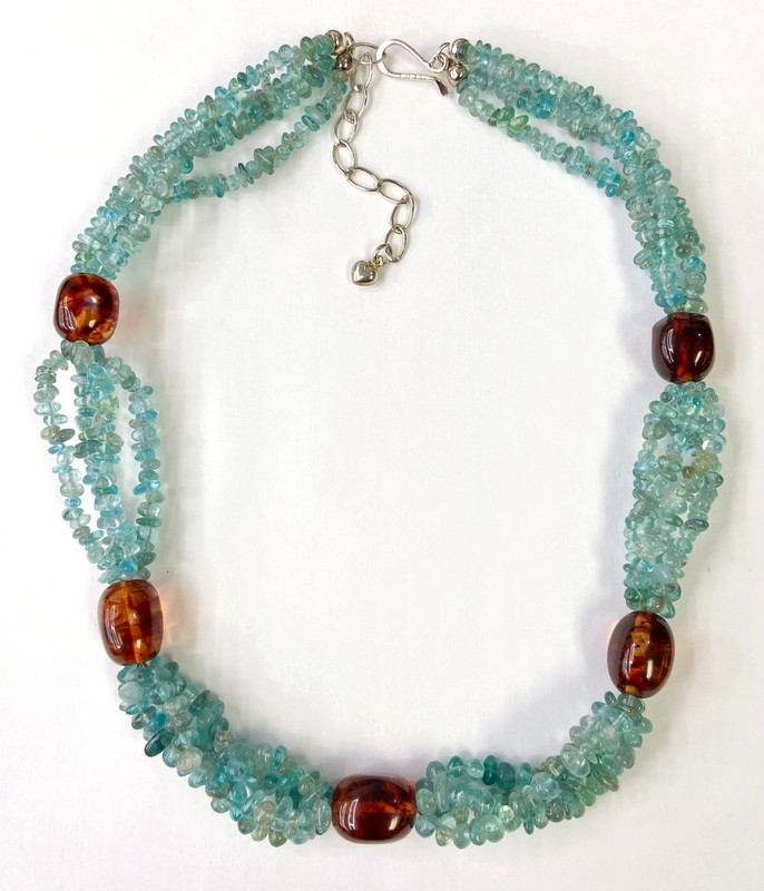 HSN Jay King Sterling Silver Apatite and Amber Beaded 18" Station Necklace