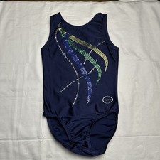 Ozone Sparkle Embellished Navy Tank Practice Gymnastics Leotard YL