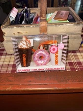 Dunkin Donuts Holiday Ornaments Mini 3 Pack 2024 New 