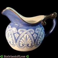 VINTAGE: Bombay Cobalt Blue White "Tile" Pattern Creamer with Platinum Trim