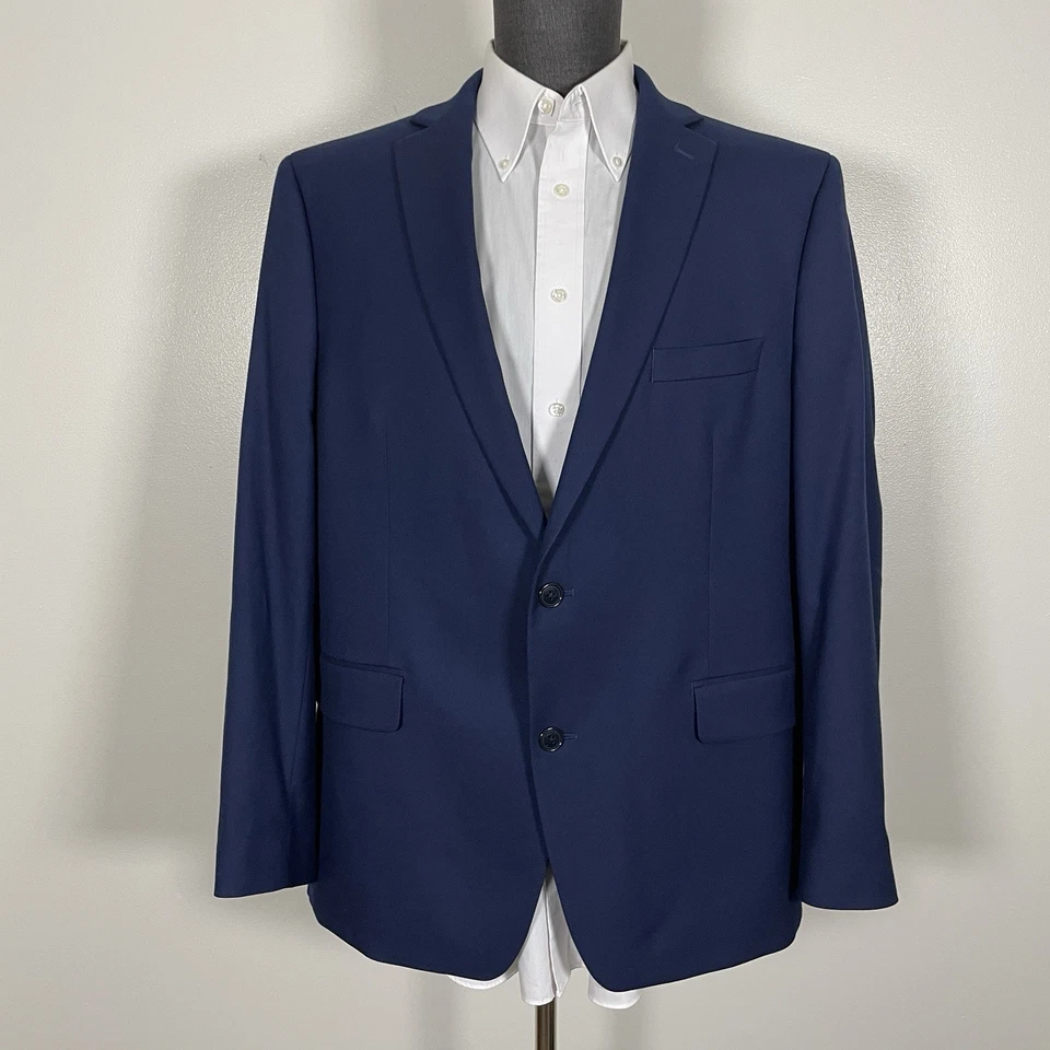Apt9 Sport Coat Mens 46R Slim Fit Navy Blue Solid Polyester Double Vented - Image 3 of 4