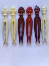 VTG Clothespins Faces Ladies Rogers Clean Grip Pat Pend Early Plastic 1940-50