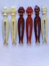 VTG Clothespins Faces Ladies Rogers Clean Grip Pat Pend Early Plastic 1940-50