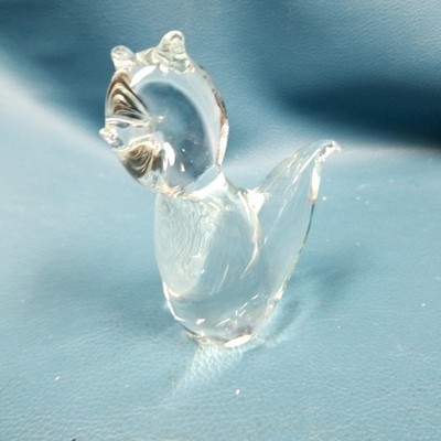VTG 5'' Clear Blown Glass Cat Paperweight Signed Zane