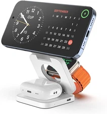 KU XIU X55 Fast Wireless Charger Magnetic Foldable 3 in 1 Station - White