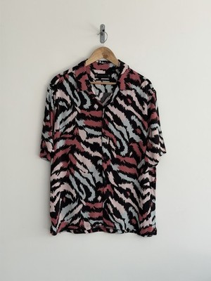 Allsaints Synth 80er Hemd Kurzarm geblümt Hawaii rosa schwarz Large relaxed
