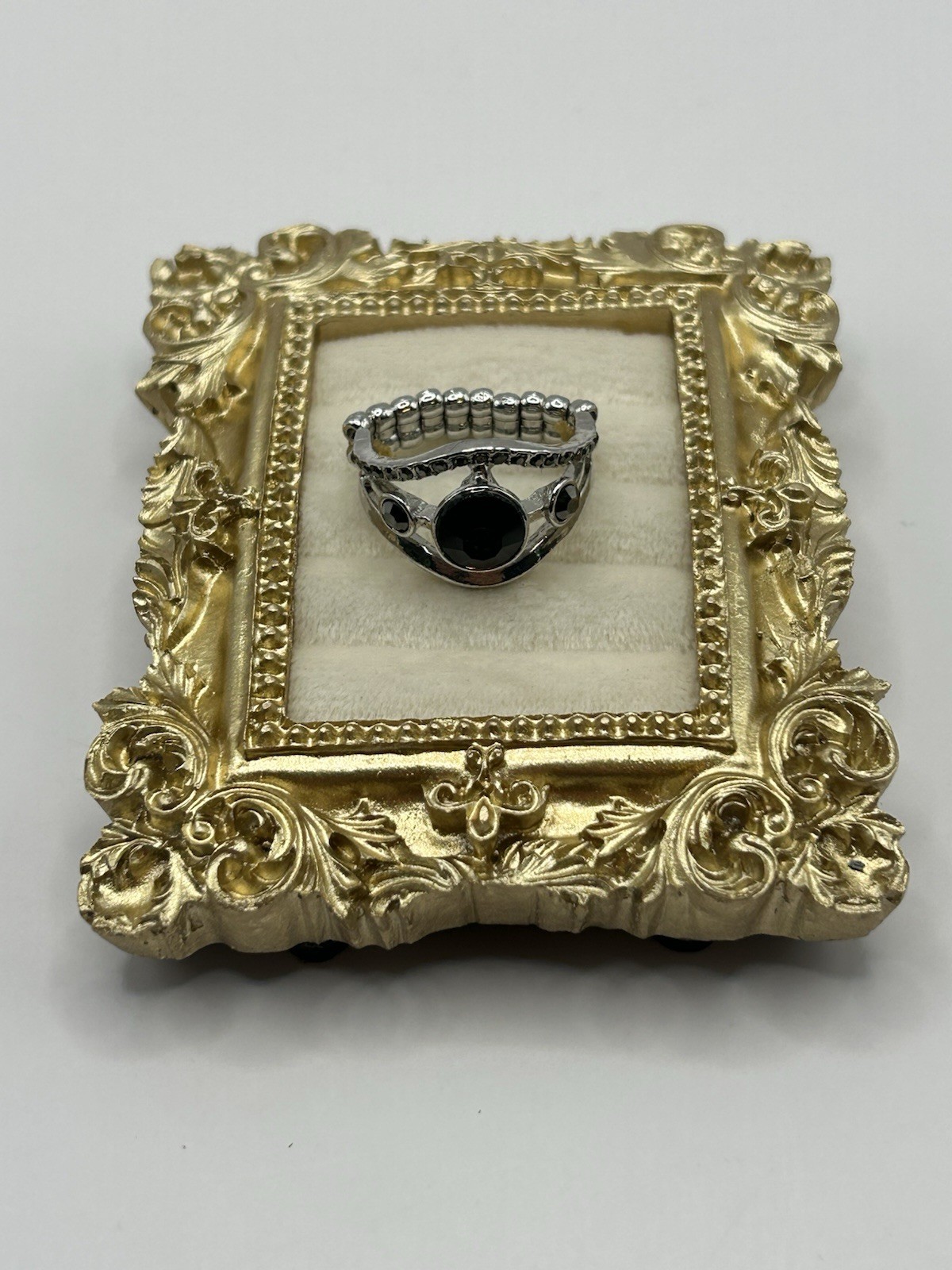 Statement Silver Tone Black Stone Ring Size 9 Fas… - image 2