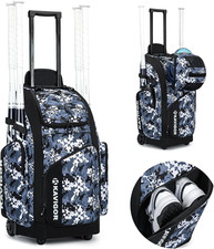 Rolling Baseball Bag with Wheels, 60L Capacity Softball Bag Holds 4 Bats for Boy