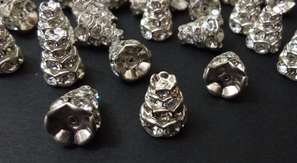 10pz perline separatori a Cono,mm13 con 4 file di Cristalli,Metallo.Preziosi. - Immagine 4 di 4