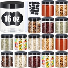 Plastic Jars with Lids, 16 Oz Plastic Containers with Lids Clear Airtight Contai