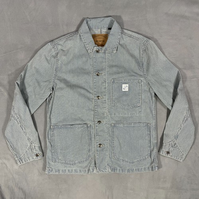 #ad Gap Work Force Jacket Mens Medium Railroad Chore Coat Canvas Button Up Striped $59.97