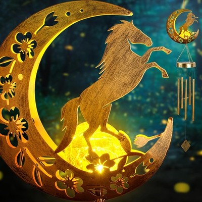 Solar Horse Wind Chimes Moon Hummingbird Design Outdoor Decor