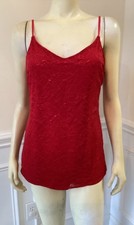Soma WN SZ M RED NYLON BLEND CAMI / Nighty SOLID W/LACE OVERLAY ADJ. STRAP