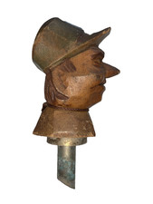Vintage Hand Carved Man Wooden Wine Bottle Stopper Metal Spout Folk Art Barware
