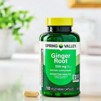 Spring Valley Ginger Root Digestive Health Dietary Supplement Capsules, 550 mg,