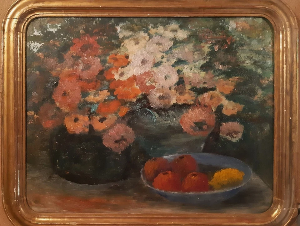 GRAND tableau HSC NABIS POST IMPRESSIONNISTE début XXème Fleurs & Fruits Encadré - Photo 2/4