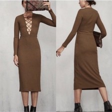 Reformation Edison Ribbed Lace Up Midi Dress Brown Size Small