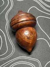 Antique Turned Wood Acorn Thread Needle Thimble Holder Treen Etui Sewing Kit