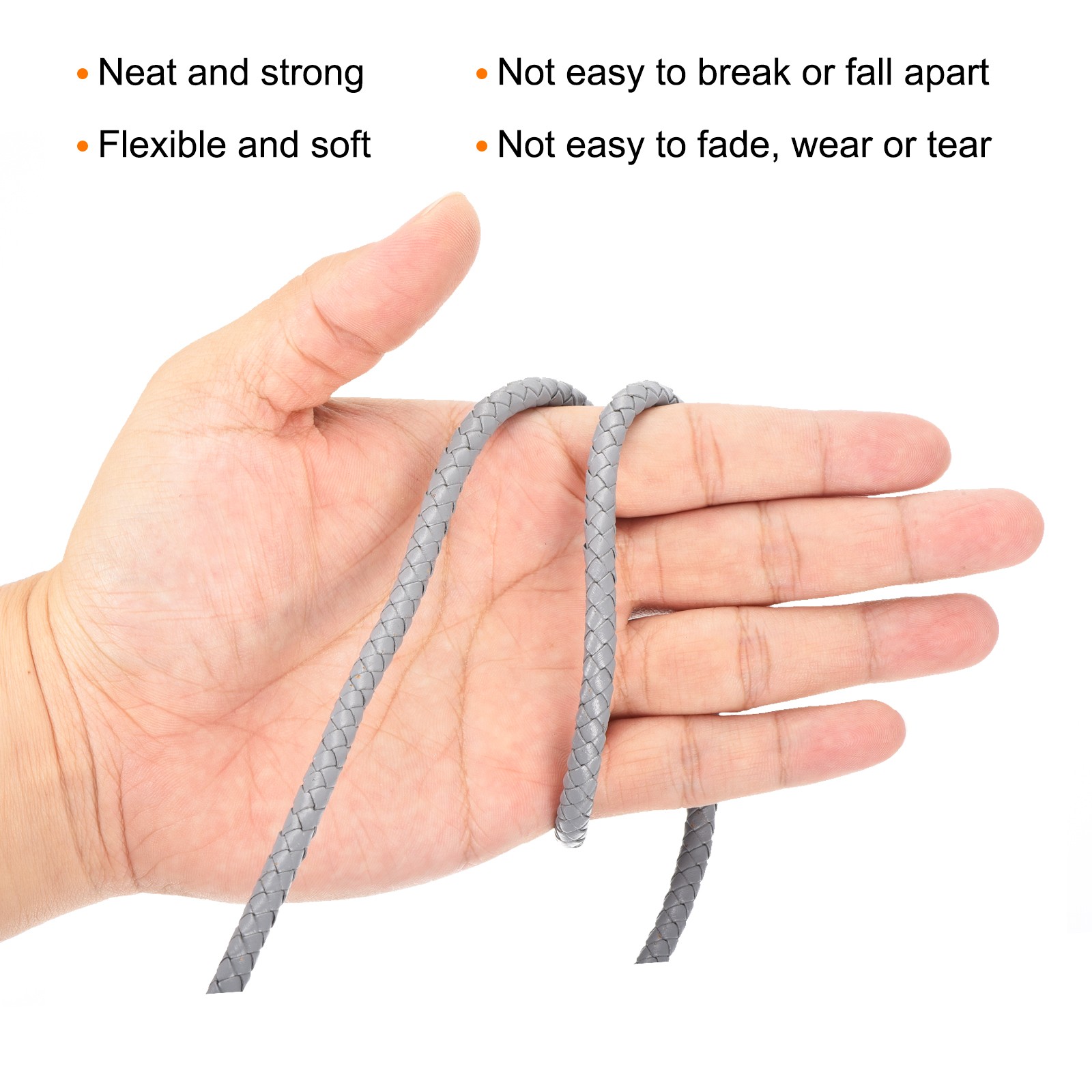 Braided Leather Cord, 5mmx2m Round Faux Leather Bolo String, Light Gray