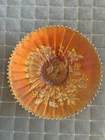 VTG. Northwood Marigold Iridescent “ PEACOCKS ON A FENCE ” Carnival Glass Bowl