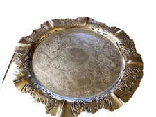 Vintage Farber Bros Krome Kraft NY Silver Plated Round Etched Serving Tray