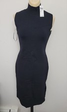Black Sleeveless Mock Neck Knit Bodycon Dress Knee Length Size S/P
