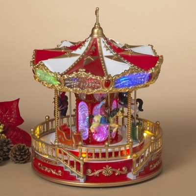 One Holiday Way 11-Inch Light Up Musical Animated Christmas Village Carousel ...