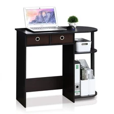 Furinno GO GREEN Desk, Gaming Desk with 2 Side Shelves and Storage Bins, Compute