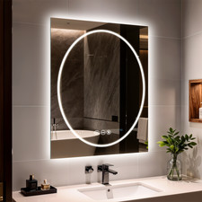 Characteristic Rectangular LED Bathroom Mirror w/ Oval Circle Lighting Anti-fog