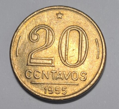 1955 Brazil 20 Centavos Bust Ruy Barbosa, Star Above Value And Date 4g 19.26mm