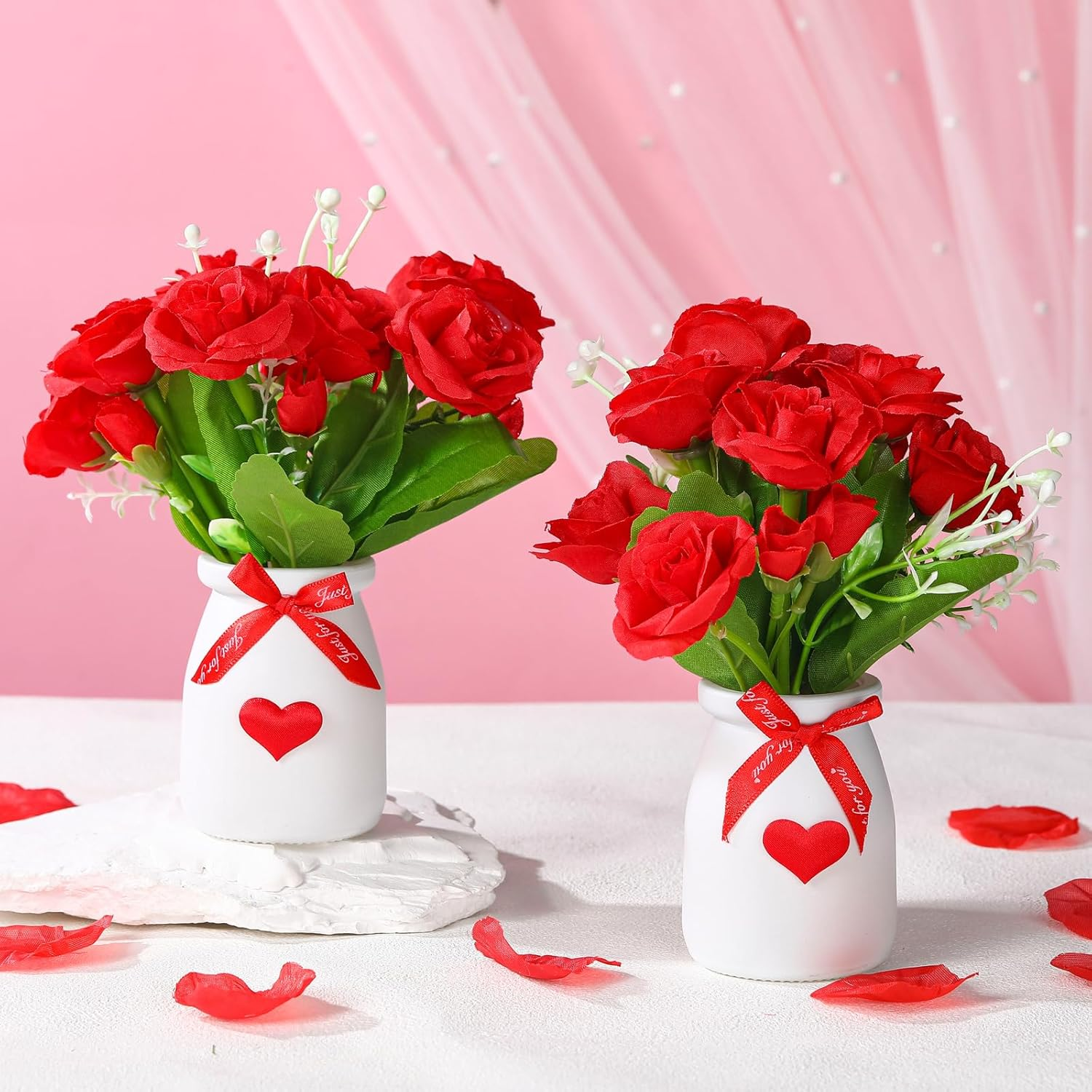 2 Pcs Valentine'S Day Roses Vase Decor Valentine'S Day Tiered Tray Mini Floral A
