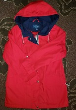 Macintosh New England Womens Hooded Lined Rain Jacket Red With Navy Zip & Snap S