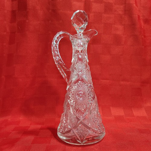 Vintage Pressglas Kruzifix Schnaps Dekanter Karaffe Flasche Rund 16 Unzen mit Stopfen
